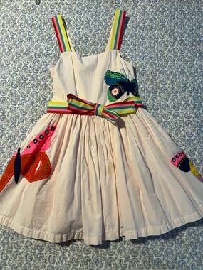 Mini Boden Pink Sundress with Butterfly Appliqués and Rainbow Straps
